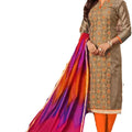 DRAVINAM Trends Women's Unstitched Modal Silk Embroidered Salwar Suit Dress Material with Banarasi Tie and Dye Dupatta (Free Size) (Sand Brown)