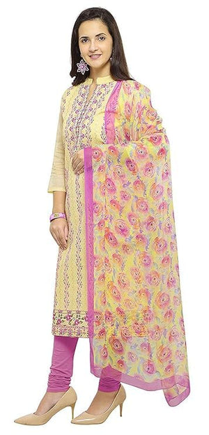 DRAVINAM Trends Women's Modal Cotton Unstitched Salwar Suit Dress Material with Printed Chiffon Dupatta