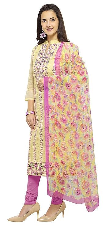 DRAVINAM Trends Women's Modal Cotton Unstitched Salwar Suit Dress Material with Printed Chiffon Dupatta