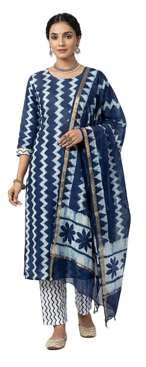 Women's Elegant Maroon Chanderi Block Printed Unstitched Salwar Suit Dress Material with Shantoon Bottom & Zari Border Dupatta