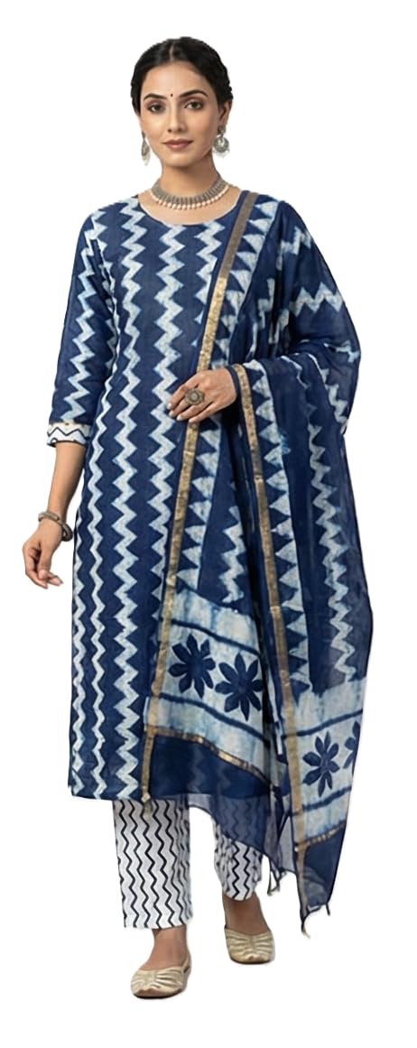Women's Elegant Maroon Chanderi Block Printed Unstitched Salwar Suit Dress Material with Shantoon Bottom & Zari Border Dupatta