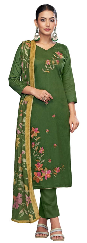 DRAVINAM Trends Women's Unstitched Salwar Suit Dress Material Pure Jam Embroidered Kameez Plain Unstitched Bottoms and Maslin Digital print Dupatta