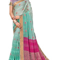 DRAVINAM Trends Women's Soft Blended Cotton Saree with Border and Buti (with Blouse Piece) (Sea Green and Pink)