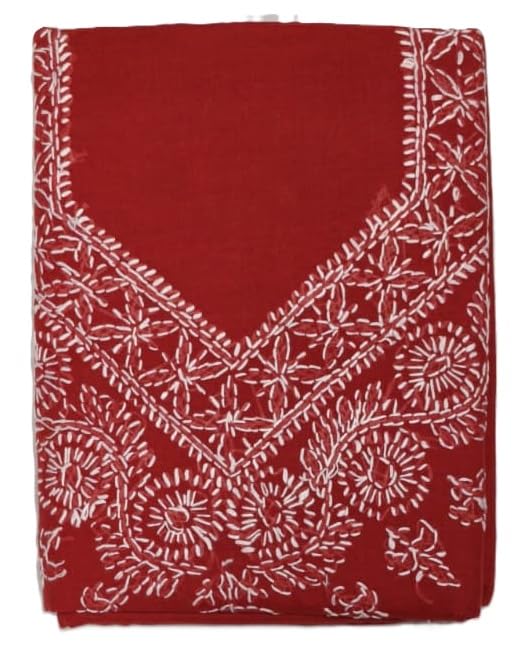 Women Unstitched Lucknow Hand Work Chikankari Cotton Suit Dress Material with Dupatta