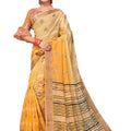 DRAVINAM Trends Women's Soft Blended Cotton Saree with Border and Buti (with Blouse Piece) (Yellow)