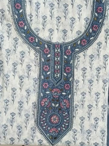 DRAVINAM Trends Women's Printed Embroidered and Hand Work Premium Cotton Jaipuri Unstitched Salwar Suit Dress Material with Mulmul Cotton Dupatta