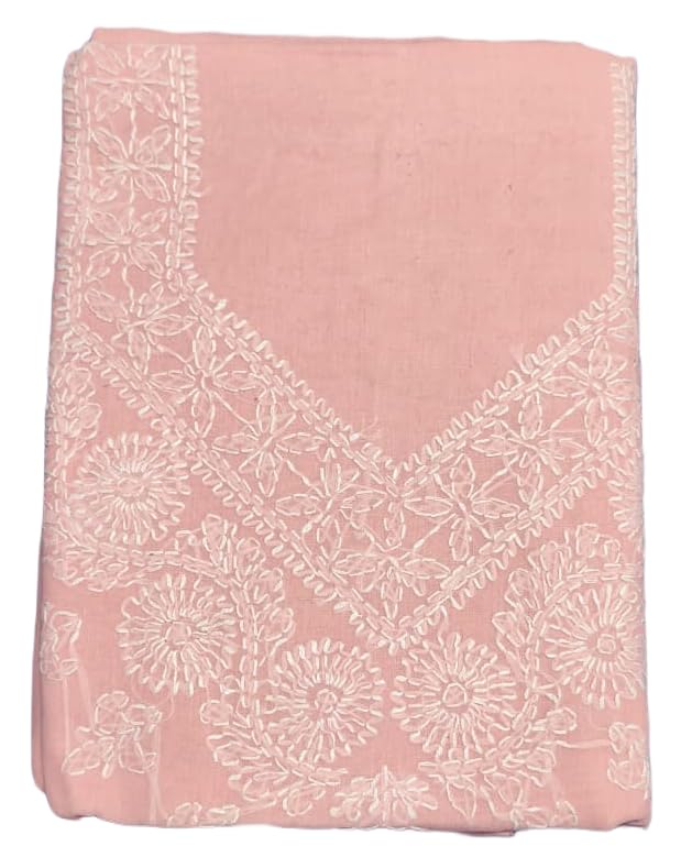 DRAVINAM Trends Women’s Cotton Unstitched Chikankari Suit Set with Dupatta & Bottom | Hand-Embroidered Lucknowi Dress Material | Premium Ethnic Wear for Women | Free Size (3-Piece)