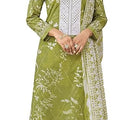 DRAVINAM Trends Women's Unstitched Pure Cambric Cotton Chicken Embroidered Neck Salwar Suit Dress Material with Printed Half Pure Dupatta (Parrot Green)