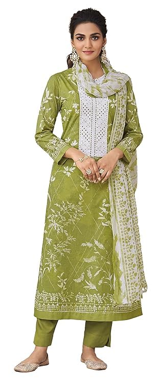 DRAVINAM Trends Women's Unstitched Digital Print Schiffli Chicken Work Pure Cotton Cambric Salwar Suit Dress Material with Digital Printed Bamber Half Pure Dupatta (Pink)