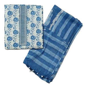 DRAVINAM Trends Women's Printed Embroidered and Hand Work Premium Cotton Jaipuri Unstitched Salwar Suit Dress Material with Mulmul Cotton Dupatta
