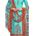 DRAVINAM Trends Women's Pure Cambric Cotton Printed Unstitched Salwar Suit Dress Material with Nazmin Dupatta- Free size, Sky Blue and Red