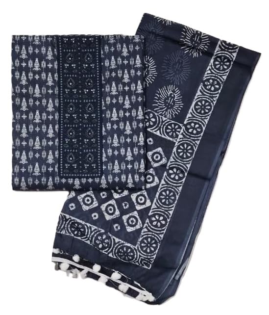 DRAVINAM Trends Women's Premium Cotton Jaipuri Printed Embroidered and Hand Work Unstitched Salwar Suit Dress Material with Mulmul Cotton Dupatta