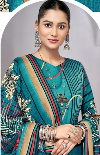 DRAVINAM Trends Women's Winter Wear Kashmiri Kani Printed Warm Salwar Kameez Dress Material with Twill Pashmina Printed Shawl Dupatta