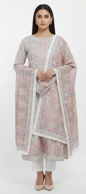 DRAVINAM Trends Women's Winter Wear Unstitched Warm Digital Printed Kani Kashmiri Toosh Pashmina Wool Salwar Suit Dress Material with Digital Printed Toosh Pashmina Shawl