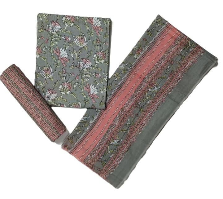 DRAVINAM Trends Jaipuri Sanganari Print Cambric Cotton Unstitched Salwar Suit Dress Material for Women with Mulmul Cotton Dupatta
