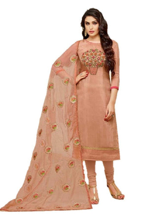 DRAVINAM Trends Women's Upada Silk Embroidered Dress Material with Embroidered heavy Organza Dupatta (Free size_Sand Grey)