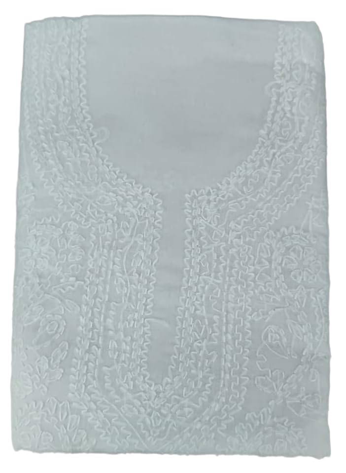 DRAVINAM Trends Women’s Cotton Unstitched Chikankari Suit Set with Dupatta & Bottom | Hand-Embroidered Lucknowi Dress Material | Premium Ethnic Wear for Women | Free Size (3-Piece)