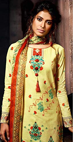 DRAVINAM Trends Women's Cotton Unstitched Foil Printed Palazzo Salwar suit Dress Material (Free size_Yellow)