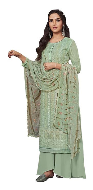 DRAVINAM Trends women’s real georgette digital printed sequence embroidered unstitched salwar Suit Dress Material with pure georgette sequence embroidered dupatta (sea green)