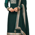 DRAVINAM Trends Women’s Pure Georgette Unstitched Salwar Suit Fabric Dress Material with Heavy Zari Embroidery and Swaroski work and Heavy embroidered Dupatta (Green)