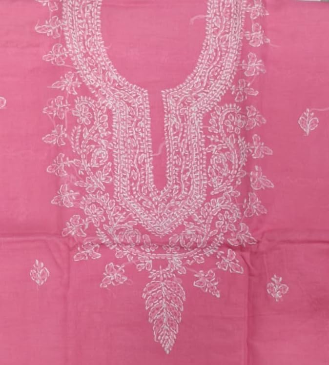 DRAVINAM Trends Women’s Cotton Unstitched Chikankari Suit Set with Dupatta & Bottom | Hand-Embroidered Lucknowi Dress Material | Premium Ethnic Wear for Women | Free Size (3-Piece)