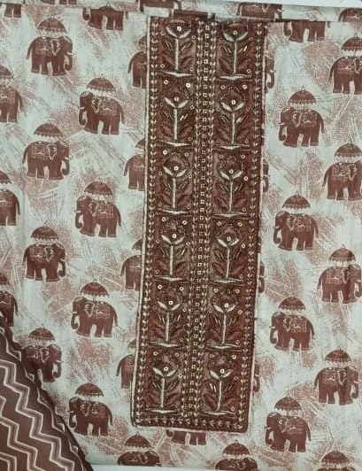 DRAVINAM Trends Women's Printed Embroidered and Hand Work Premium Cotton Jaipuri Unstitched Salwar Suit Dress Material with Mulmul Cotton Dupatta