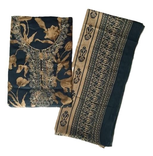 DRAVINAM Trends Women's Unstitched Jaam Cotton Dress Material | Printed Embroidered Unstitched Suit Set with Rayon Bottoms and Printed Dupatta