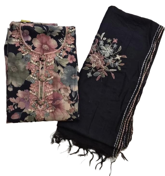 DRAVINAM Trends Women Embroidered and Floral Print Modal Muslin Unstitched Salwar Suit Dress Material for Women with Soft Silk Embroidered Dupatta
