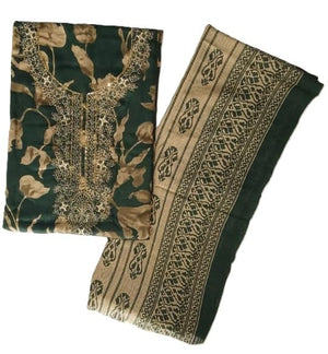 DRAVINAM Trends Women's Unstitched Jaam Cotton Dress Material | Printed Embroidered Unstitched Suit Set with Rayon Bottoms and Printed Dupatta