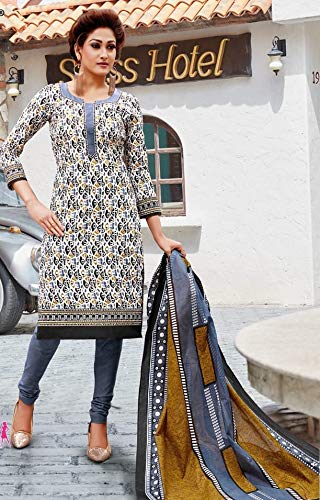 DRAVINAM Trends Women's Printed Cotton Salwar Suit Dress Material with Dupatta (Free size, Blue and Pink)