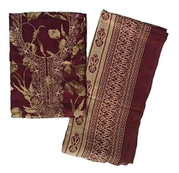 DRAVINAM Trends Women's Unstitched Jaam Cotton Dress Material | Printed Embroidered Unstitched Suit Set with Rayon Bottoms and Printed Dupatta