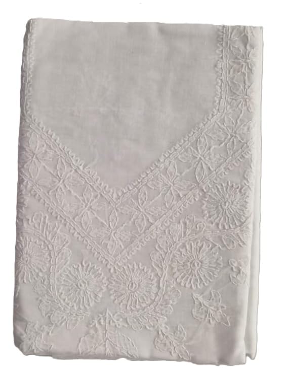DRAVINAM Trends Women’s Cotton Unstitched Chikankari Suit Set with Dupatta & Bottom | Hand-Embroidered Lucknowi Dress Material | Premium Ethnic Wear for Women | Free Size (3-Piece)