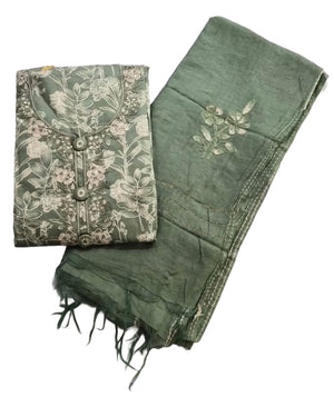 DRAVINAM Trends Women's Cotton Floral Printed Unstitched Suit Set with Embroidered Pin-Tuck Yoke & Soft Silk Dupatta