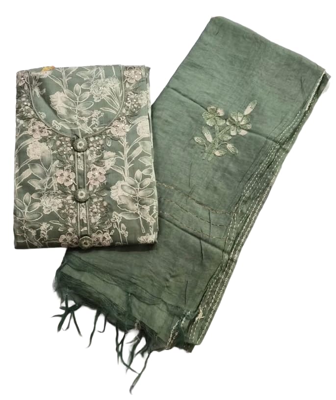 DRAVINAM Trends Women's Cotton Floral Printed Unstitched Suit Set with Embroidered Pin-Tuck Yoke & Soft Silk Dupatta