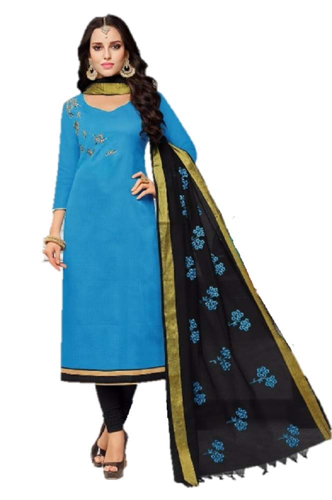 DRAVINAM Trends South Cotton Handloom Embroidered Unstitched Dress Material for Women