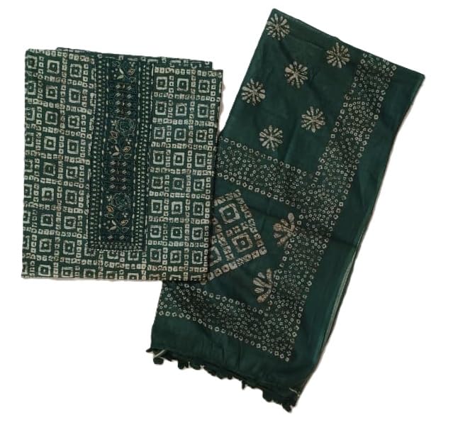 DRAVINAM Trends Women's Premium Cotton Jaipuri Batik Printed Embroidered and Hand Work Unstitched Salwar Suit Dress Material with Mulmul Cotton Dupatta