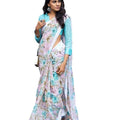 DRAVINAM Trends Women's Soft Cotton Blend Printed Saree with Satin Border and unstitched Self Printed Matching Blouse piece (Pink and Blue)