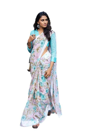 DRAVINAM Trends Women's Woven Kota Linen Printed Saree with Blouse Piece (Light Brown_SareeSRZ_11)