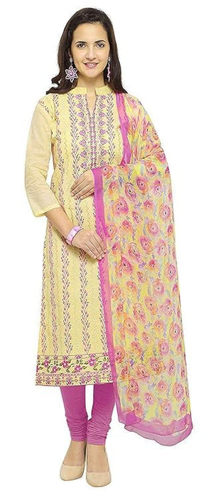 DRAVINAM Trends Women's Modal Cotton Unstitched Salwar Suit Dress Material with Printed Chiffon Dupatta