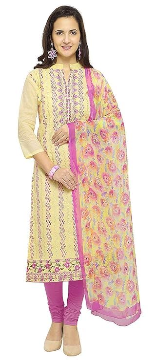 DRAVINAM Trends Women's Modal Cotton Unstitched Salwar Suit Dress Material with Printed Chiffon Dupatta