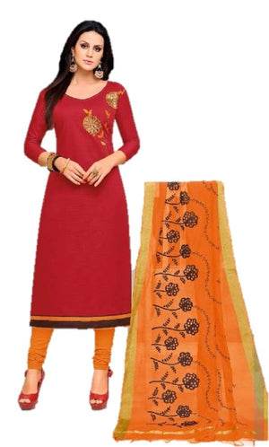 DRAVINAM Trends South Cotton Handloom Embroidered Unstitched Dress Material for Women