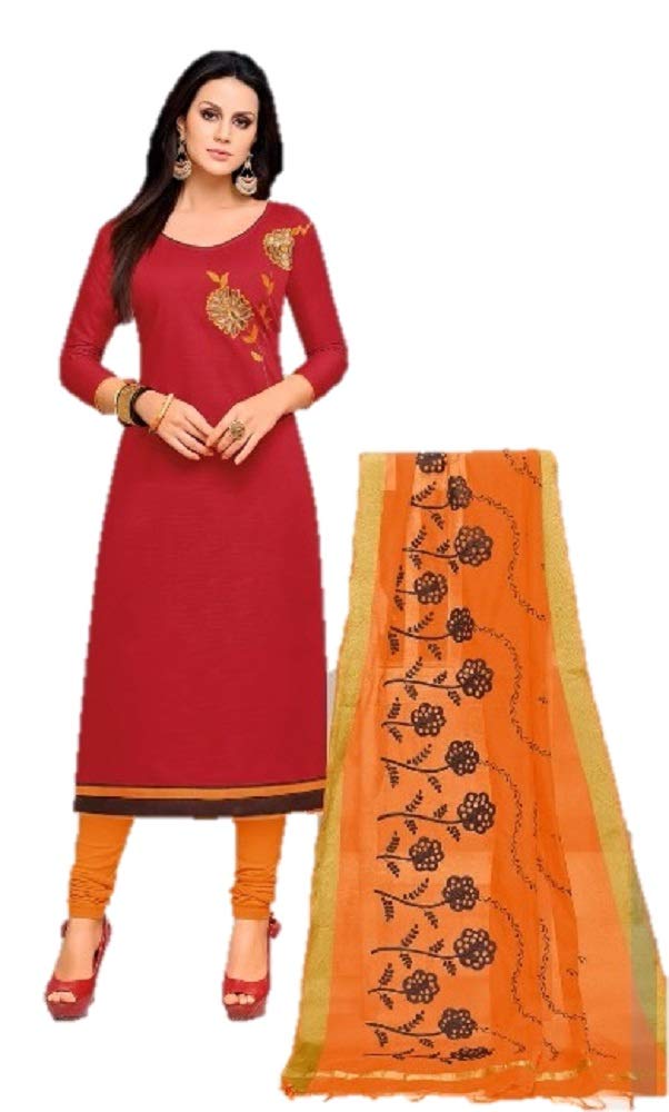 DRAVINAM Trends South Cotton Handloom Embroidered Unstitched Dress Material for Women