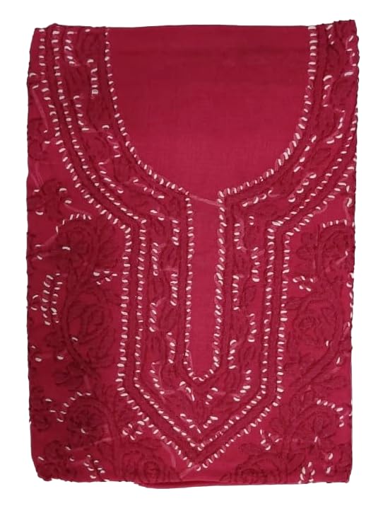 DRAVINAM Trends Women’s Cotton Unstitched Chikankari Suit Set with Dupatta & Bottom | Hand-Embroidered Lucknowi Dress Material | Premium Ethnic Wear for Women | Free Size (3-Piece)