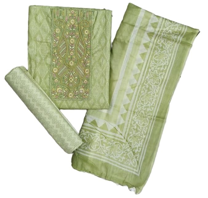 DRAVINAM Trends Women's Premium Cotton Jaipuri Printed Embroidered and Hand Work Unstitched Salwar Suit Dress Material with Mulmul Cotton Dupatta