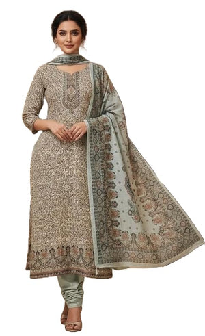 DRAVINAM Trends Women's Winter Wear Kashmiri Kani Printed Warm Salwar Kameez Dress Material with Swaroski Work and Twill Pashmina Printed Shawl Dupatta