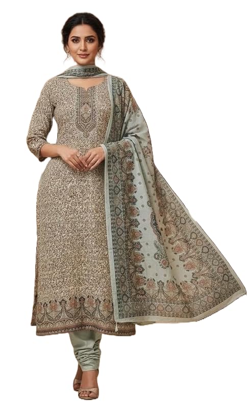 DRAVINAM Trends Women's Winter Wear Kashmiri Kani Printed Warm Salwar Kameez Dress Material with Swaroski Work and Twill Pashmina Printed Shawl Dupatta
