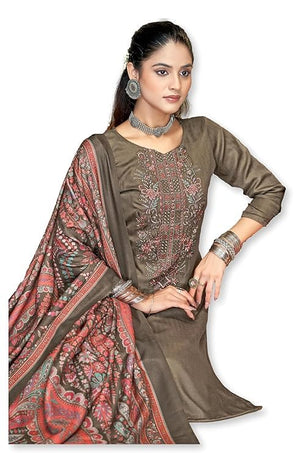DRAVINAM Trends Women's Unstitched Winter Wear Woollen Pashmina Embroidered Salwar Suit Dress Material with Pashmina Printed Shawl Dupatta