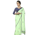 DRAVINAM Trends Women's Embroidered Khadi Linen Plain Saree with Printed Ikat Cotton Blouse Piece (Sea Green and Blue)