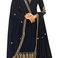DRAVINAM Trends Women's Heavy Embroidered Pure Georgette Unstitched Chudidar Dress Material with Georgette Embroidered Dupatta (Free size_Navy Blue)