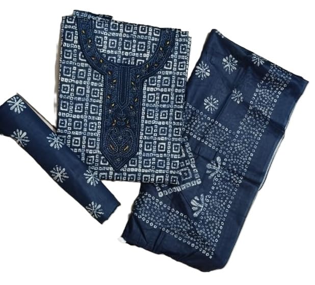 DRAVINAM Trends Women's Printed Embroidered and Hand Work Premium Cotton Jaipuri Unstitched Salwar Suit Dress Material with Mulmul Cotton Dupatta